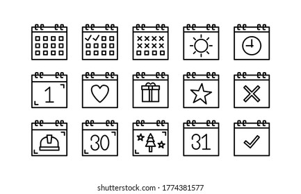 Calendar, time and date, travel, vector icon set for apps, website, mobile, infographic and etc