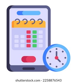 Calendario con tiempo, icono plano de programación automatizada 
