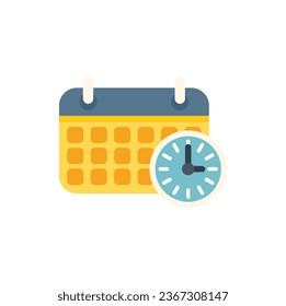 Vector plano del icono de hora del calendario. Control de trabajo. Equipo de tareas aislado