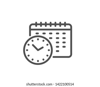 Calendar time line icon. Clock sign. Watch symbol. Quality design element. Linear style calendar time icon. Editable stroke. Vector