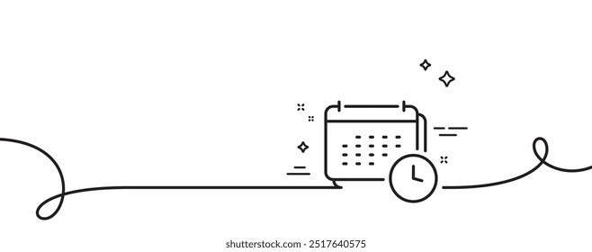 Icono de línea de tiempo del calendario. Línea continua con rizo. Firma del planificador anual. Símbolo de programación de eventos. Cinta de contorno único del calendario. Patrón de curva de bucle. Vector