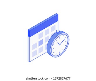 Calendar Time, Time Management, Schedule Isometric Illustrate 3d Vector Icon. Modern Creative Design Illustration In Flat Line Style.