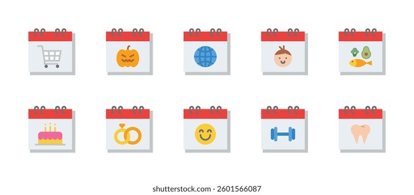calendar and time schedule icons. flat color style icon set