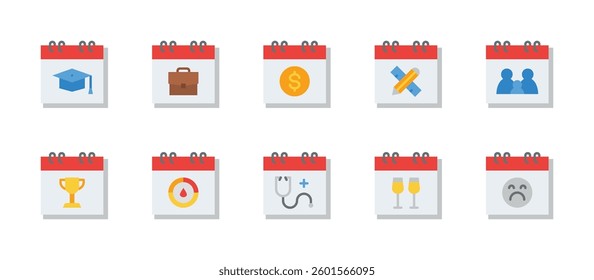 calendar and time schedule icons. flat color style icon set