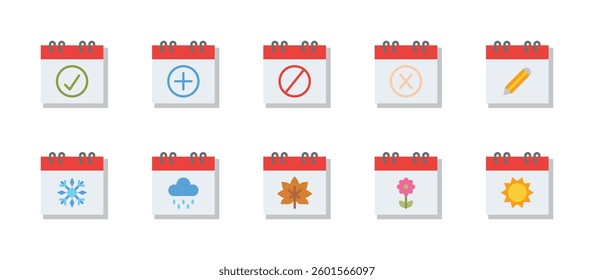 calendar and time schedule icons. flat color style icon set