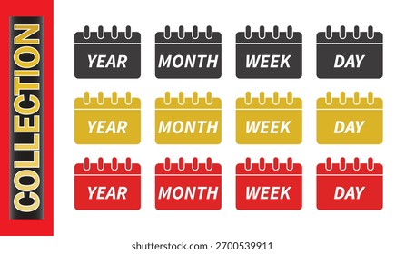 Icono de unidad de tiempo del calendario colección, año, mes, semana, símbolos de programación de días