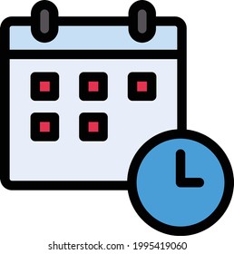 icono de color de línea de vector de tiempo de calendario