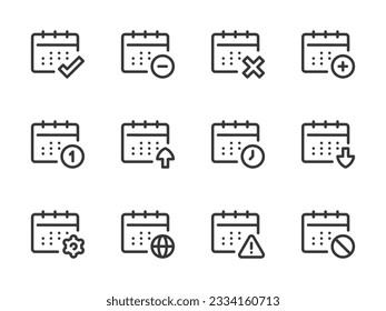 Calendar, Timetable and Date vector line icons. Schedule, Event and Appointment outline icon set.