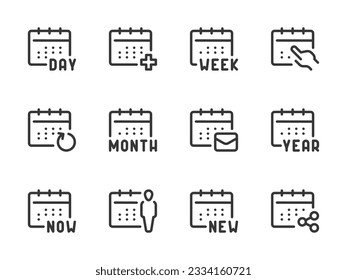 Calendar, Timetable and Date vector line icons. Schedule, Event and Appointment outline icon set.