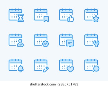 Calendar, Timetable and Date vector line icons. Schedule, Event and Appointment outline icon set. Notification, Edit, Search, Alarm, Comment, Note and more.