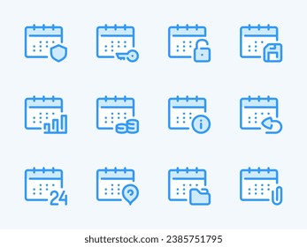 Calendar, Timetable and Date vector line icons. Schedule, Event and Appointment outline icon set. Report, Save, File, Folder, Access, Login and more.