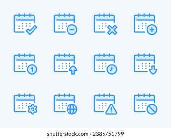 Calendar, Timetable and Date vector line icons. Schedule, Event and Appointment outline icon set. Notification, Warning, Settings, Time, Check mark and more.