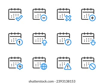 Calendar, Timetable and Date vector line icons. Schedule, Event and Appointment outline icon set.