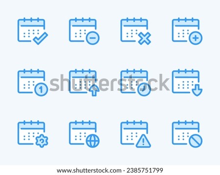 Calendar, Timetable and Date vector line icons. Schedule, Event and Appointment outline icon set. Notification, Warning, Settings, Time, Check mark and more.