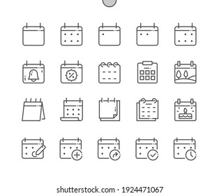 Calendar. Today, tomorrow, previous. Mark the date, holiday, important day. Planner diary. Add, share, and correct calendar. Pixel Perfect Vector Thin Line Icons. Simple Minimal Pictogram