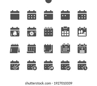 Calendar. Today, tomorrow, previous. Mark the date, holiday, important day. Planner diary. Add, share, and correct calendar. Vector Solid Icons. Simple Pictogram