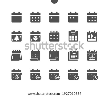 Calendar. Today, tomorrow, previous. Mark the date, holiday, important day. Planner diary. Add, share, and correct calendar. Vector Solid Icons. Simple Pictogram