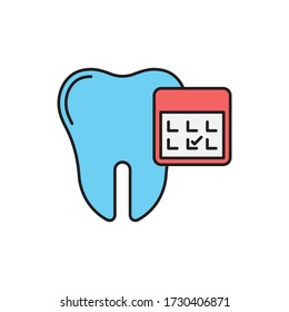 Calendario con símbolo de icono de vector dental aislado en fondo blanco