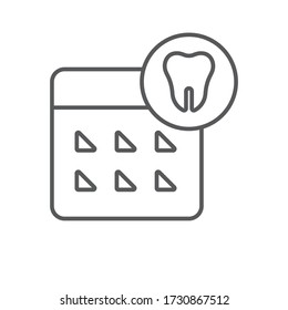 Calendar with tooth vector icon symbol isolated on white background