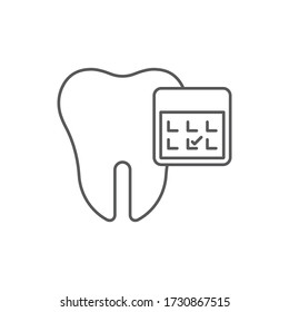 Calendario con símbolo de icono de vector dental aislado en fondo blanco