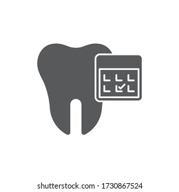 Calendar with tooth vector icon symbol isolated on white background
