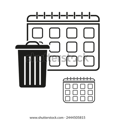 Calendar and trash can icon set. Scheduling and delete concept. Waste management symbol. Vector illustration. EPS 10