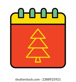 Calendar Tree Flat Icon Vector Illustration Isolated on White Background. Use for Xmas, Decoration, Greeting Card Etc.