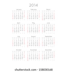 Calendar With Trendy Thin Font, 2014. Vector