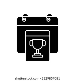 Calendar with trophy cup symbol glyph icon vector. Youth and sport competition agenda. Vector illustration for game interface, web, graphic design, UI, and app.