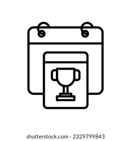 Calendar with trophy cup symbol line icon vector. Youth and sport competition agenda. Vector illustration for game interface, web, graphic design, UI, and app.