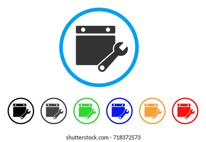 Calendar Tuning rounded icon. Style is a flat calendar tuning gray symbol inside light blue circle with black, gray, green, blue, red, orange color versions.