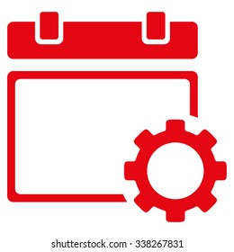 Calendar Tuning vector icon. Style is flat symbol, red color, rounded angles, white background.