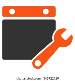 Calendar Tuning vector icon. Style is bicolor flat symbol, orange and gray colors, rounded angles, white background.