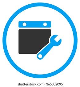 Calendar Tuning vector icon. Style is bicolor flat circled symbol, blue and gray colors, rounded angles, white background.