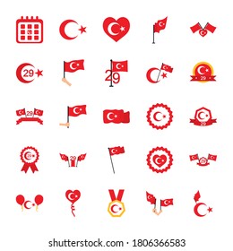 calendar and turkey republic icon set over white background, flat style, vector illustration
