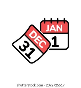 The calendar turns the page from December 31st to the New Year's January 1st, Vector, illustration, Icon.