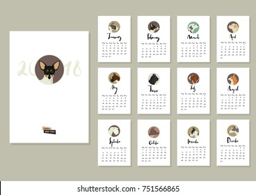 Calendar with twelve different dogs with Toy terrier set