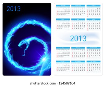 Calendar twenty thirteen. Blue Fire Snake. Illustration for design
