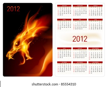 Calendar twenty twelve template. Red Dragon. Illustration for design