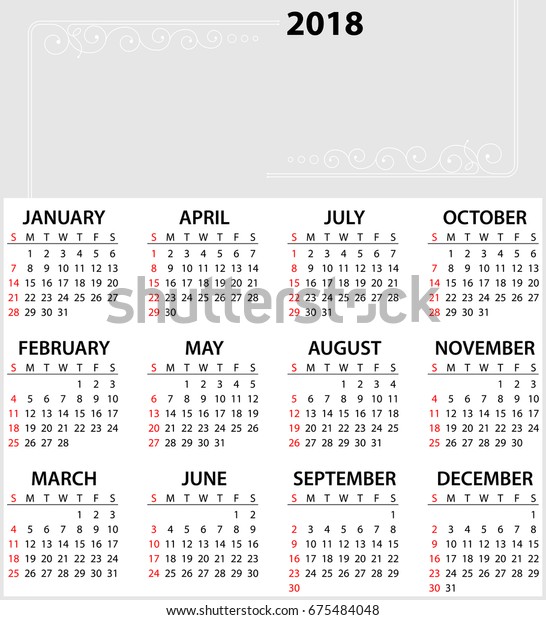 Calendar Two Thousand Eighteen Vector Illustration Stock Vector ...