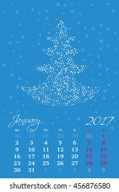 Calendar for two thousand and seventeenth year, the month of January. Vector illustration