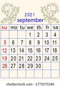 calendar two thousand twenty one month in September

