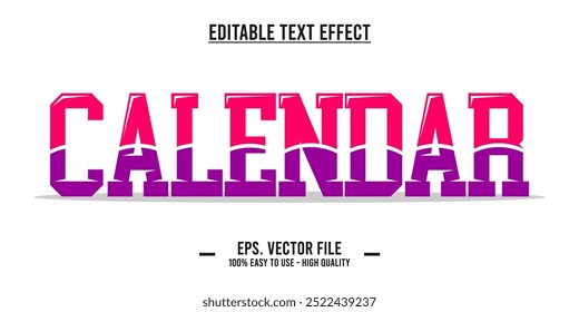 efeito de texto editável de tipografia de calendário