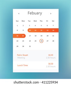 Calendar UI element. Calendar widget. Vector illustration