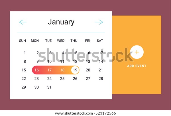 カレンダui Uxエレメント カレンダーウィジェットイベント ベクターイラスト フラットスタイルのカレンダー日次テンプレート オレンジ色 のベクター画像素材 ロイヤリティフリー