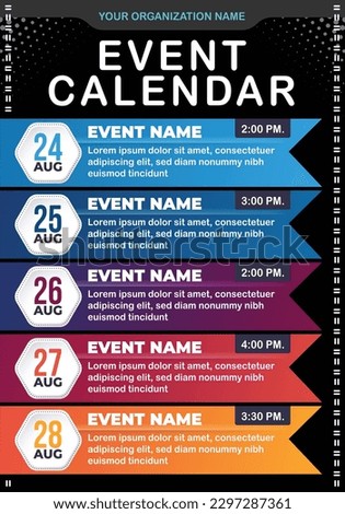 Calendar upcoming events schedule template. vector template