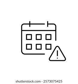 Calendar and urgent notice. Important event or deadline alert. Exclamation mark in triangle hazard symbol. Pixel perfect vector icon