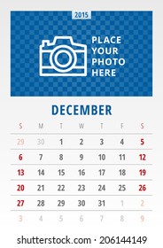 Calendar us version 2015 December vector design template 