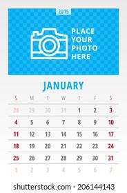 Calendar us version 2015 January vector design template 