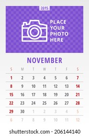 Calendar us version 2015 November vector design template 